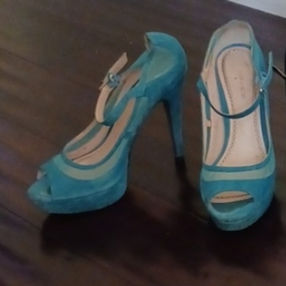 Pour La Victoire Mesh Peep Toe Heels Shoes 8 Turquoise Blue Seafoam Sea Green